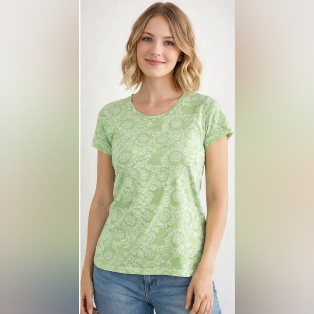 Mint Green Floral Print Tee Women's Size M